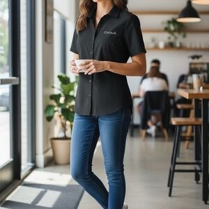 CIRRUS Black Short-Sleeve Button Shirt
